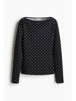 H&M - Women Black Fitted Boat-Neck Top