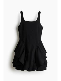 H&M - Women Black Tiered-Skirt Twill Dress
