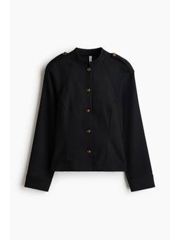 H&M - Women Black Band-Collar Twill Jacket