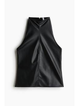 H&M - Women Black Coated Halterneck Top