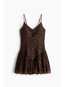 H&M - Women Brown Flared-Skirt Lace Dress