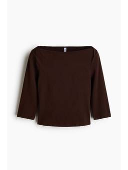H&M - Women Brown Boat-Neck Cotton Top