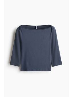 H&M - Women Blue Boat-Neck Cotton Top