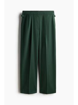 H&M - Women Green Pleated Tab-Detail Trousers