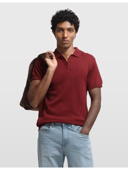 Arrow Sports - Red Men's Solid Regular Fit Polo T-shirt