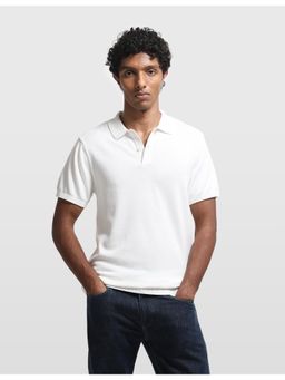 Arrow Sports - White Men's Solid Regular Fit Polo T-shirt
