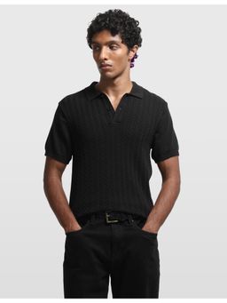 Arrow Sports - Black Men's Chevron Textured Knit Regular Fit Polo T-shirt