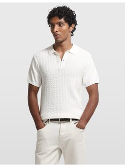 Arrow Sports - White Men's Chevron Textured Knit Regular Fit Polo T-shirt