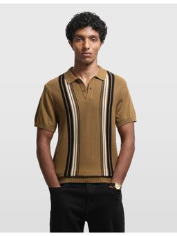 Arrow Sports - Brown Men's Vertical Striped Regular Fit Polo T-shirt