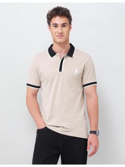 U.S. Polo Assn. Denim Co. - Beige Men's Solid Slim Fit Polo T-shirt