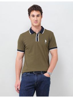 U.S. Polo Assn. Denim Co. - Olive Men's Solid Slim Fit Polo T-shirt