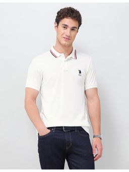 U.S. POLO ASSN. - White Men's Solid Regular Fit Polo T-shirt