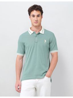U.S. POLO ASSN. - Green Men's Solid Regular Fit Polo T-shirt