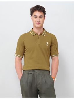 U.S. POLO ASSN. - Olive Men's Solid Regular Fit Polo T-shirt