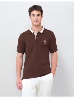 U.S. POLO ASSN. - Brown Men's Solid Regular Fit Polo T-shirt