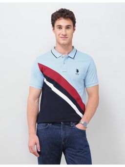 U.S. POLO ASSN. - Blue Men's Colourblocked Regular Fit Polo T-shirt