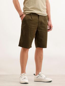 WROGN - Slim Fit Linen Blend Shorts - Olive