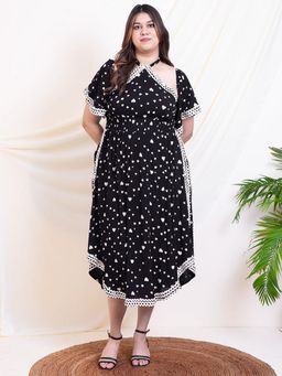 Deebaco - Black Heart Printed Halter Neck A Line Women Plus Size Slit Dress