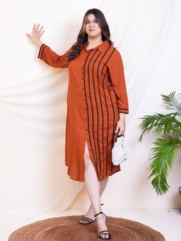 Deebaco - Brown Women Plus Size Shirt Dress