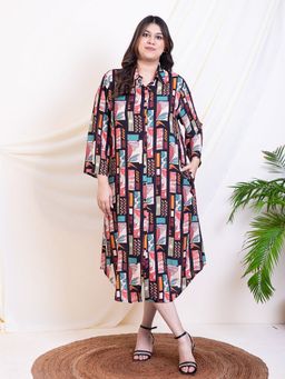 Deebaco - Multicolor Box Abstract Printed Women Shirt Plus Size Dress