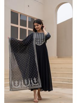 Juniper - Black Anarkali Kurta with Embroidered Dupatta