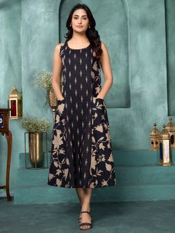 Saffron Threads - Midnight Black Floret Panelled Dress