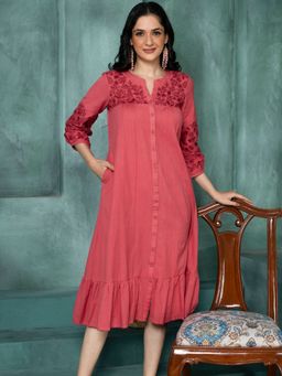 Saffron Threads - Rosa Coral Boho Chic Embroidered Dress