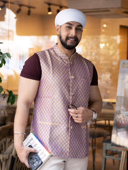 KISAH - Men's Purple Jacquard Nehru Jacket