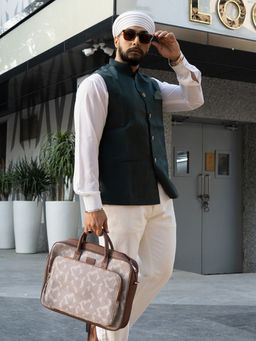 KISAH - Men's Green Solid Dyed Nehru Jacket