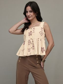Libas - Cream Geometric Printed Flared Top