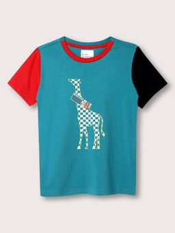 Blue Giraffe - Teal Printed T-Shirt