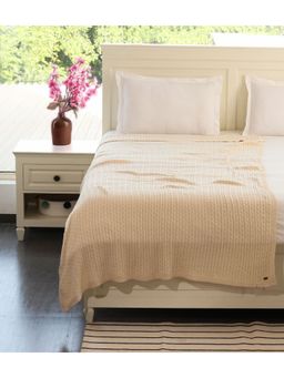 PLUCHI - Cable Knit Cotton Knitted AC blanket Dohar for Round the Year Use in Natural Color