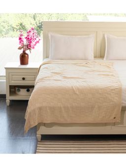 PLUCHI - Square Checks Natural Cotton Knitted AC blanket Dohar for Round Year Use in Natural Color