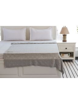 PLUCHI - Square Checks Vanilla Grey Cotton Knitted AC Blanket Dohar for Round the Year Use