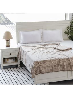 PLUCHI - Eleanor Stone and Natural Cotton Knitted Single Bed Ac Blanket Set of 2 Pcs