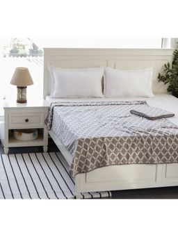 PLUCHI - Rhombus Medium Grey Cotton Knitted Single Bed AC Blanket Dohar Set of 2 Pcs