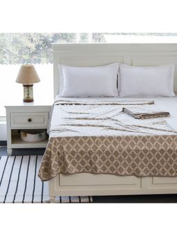 PLUCHI - Rhombus Pale Whisper and Natural Cotton Knitted Single Bed AC Blanket Dohar Set of 2 Pcs