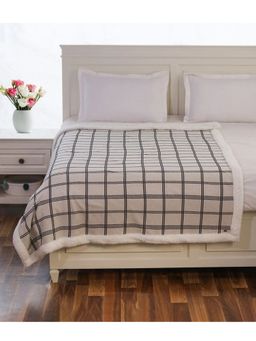 PLUCHI - Balmy Natural and Black Cotton Knitted Single Bed Blanket layered with Warm Sherpa Fabric
