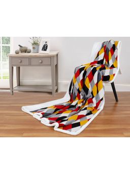 PLUCHI - Rainbow Multicolour Cotton Knitted Double Bed Blanket layered with Warm Sherpa Fabric