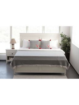 PLUCHI - Stripe Ivory and Dark Grey Double Bed Front Cotton Knitted with Sherpa Back Blanket