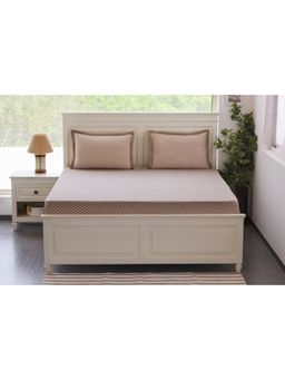 PLUCHI - Eleanor Stone and Natural King Size Double Bed Fitted Sheet with 2 Pillow Covers Set