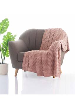 PLUCHI - Kelly Knit Pale Pink Cotton Knitted All Season Ac Throw Blanket