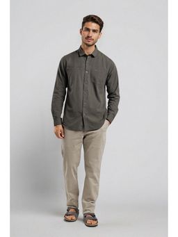 Crocodile - Cotton Solid Olive Casual Shirt