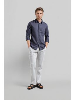 Crocodile - Cotton Self Design Blue Casual Shirt