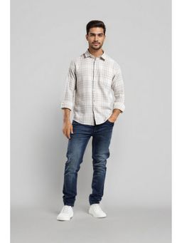 Crocodile - Cotton Checks Off White Casual Shirt