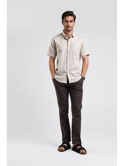 Crocodile - Cotton Solid Beige Casual Shirt