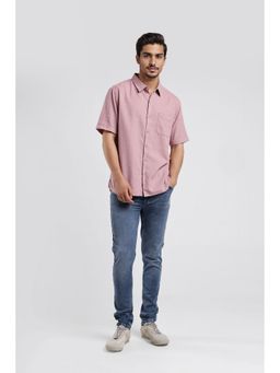 Crocodile - Cotton Self Design Pink Casual Shirt