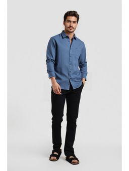 Crocodile - Cotton Solid Blue Casual Shirt