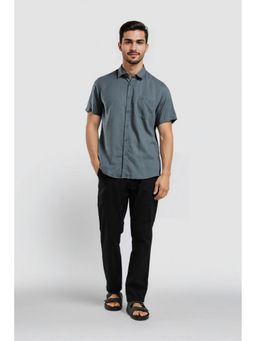 Crocodile - Lyocell Solid Blue Casual Shirt
