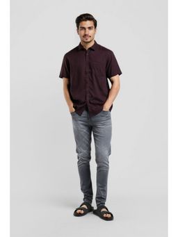 Crocodile - Lyocell Solid Wine Casual Shirt